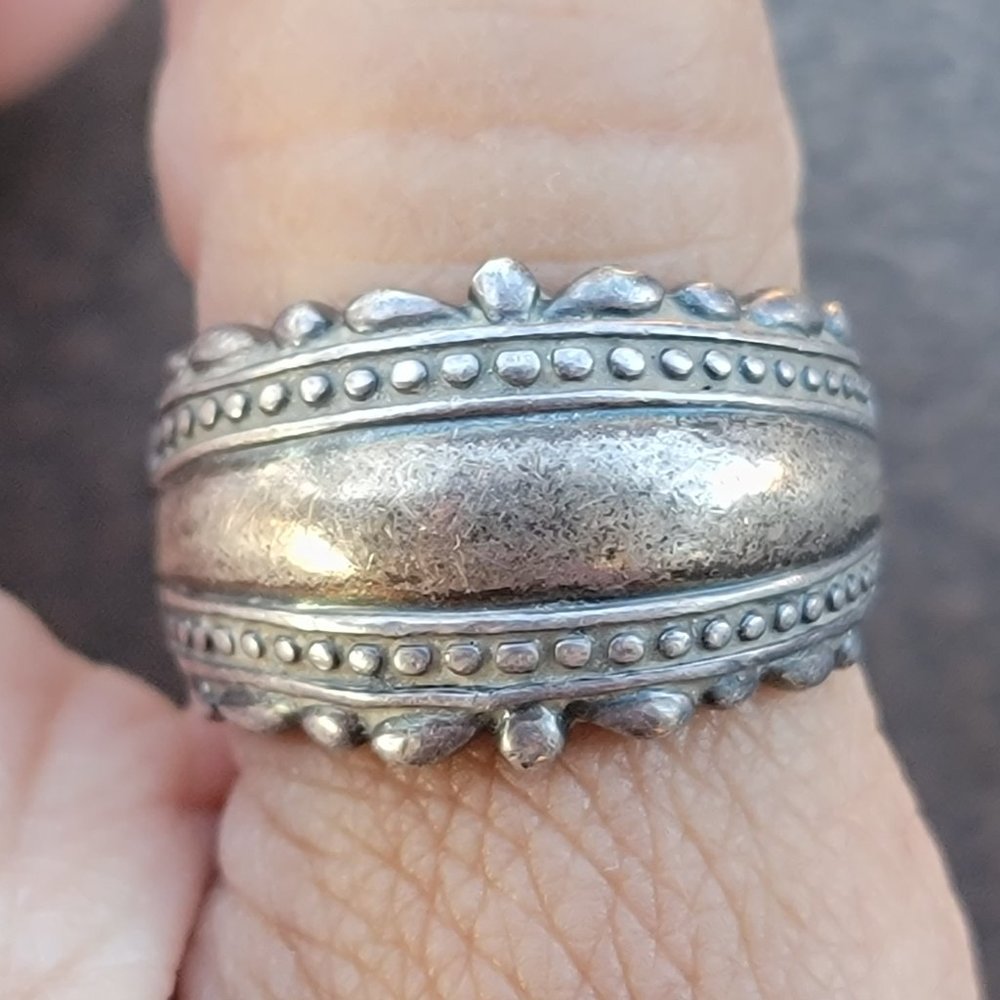 Vintage 925 sterling silver saddle band beaded ornate decorative ring - Picture 13 of 16